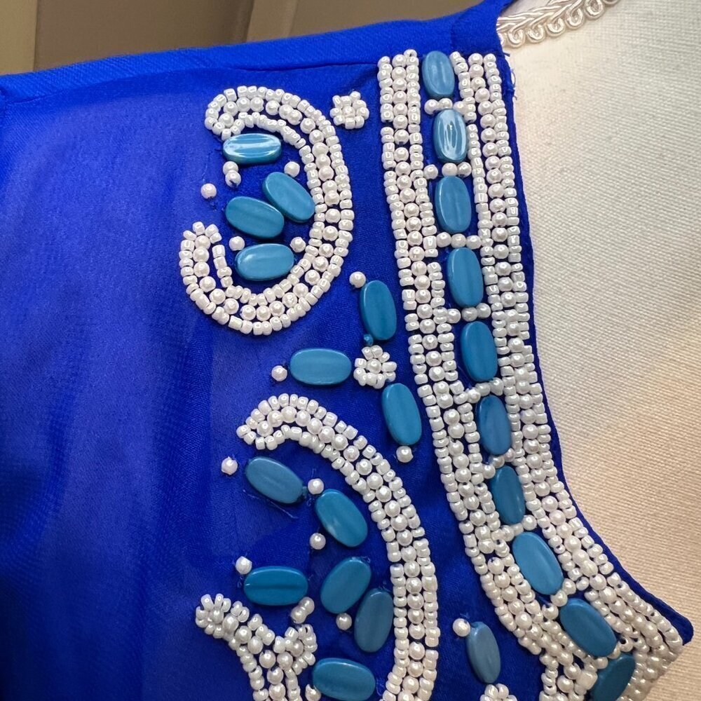 Club Z Collection Royal Blue beaded sheer cover up tunic, Size Medium - Picture 4 of 15